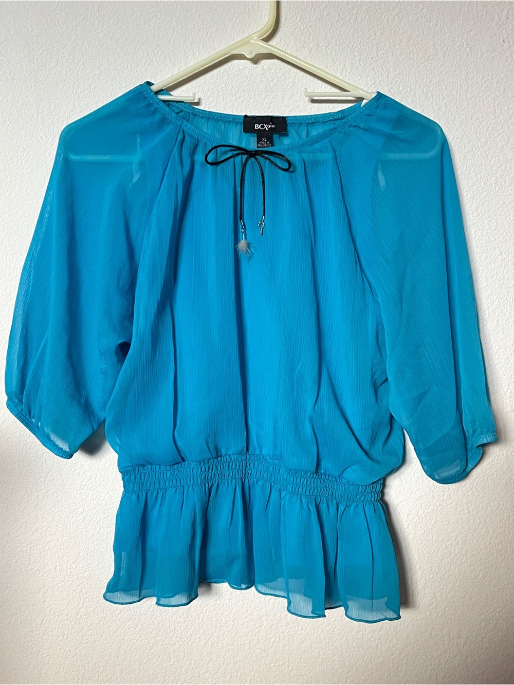 BCX Girl Cerulean Blue Sheer Peplum Blouse